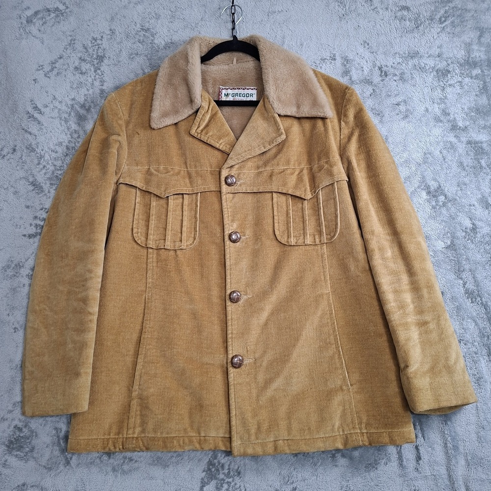 VTG 70s McGregor Corduroy Chore Coat‎ Sherpa Pile Lined Ranch Jacket 44 Western